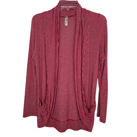 Ophelia For FC Sweaters - Ophelia For FC Womens Red White Stripe Open Front Cardigan Sweater Pockets ‎ Med